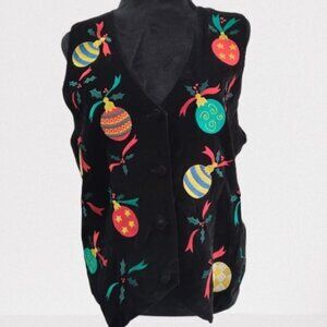 Westbound Petites Women's Petite Christmas Vest Black with Ornaments W/Tags